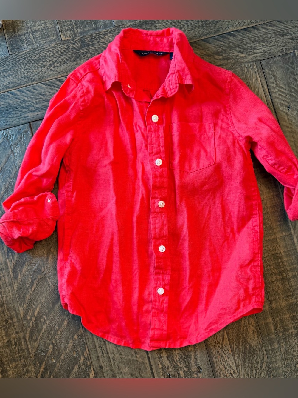 Janie and Jack Red Linen button tee W/ rolled sleeves, 4T